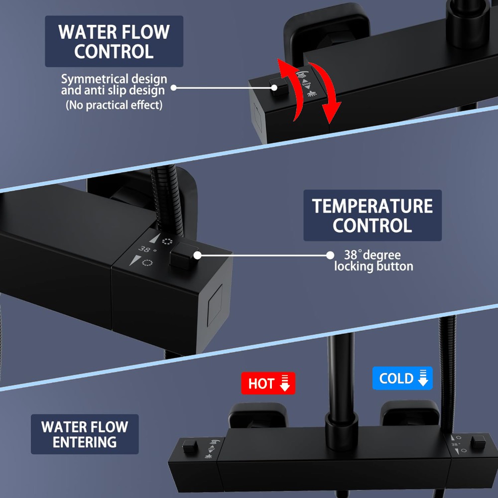 buy square thermostatic shower matte black